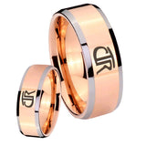 His and Hers CTR Beveled Edges Rose Gold Tungsten Mens Engagement Ring Set