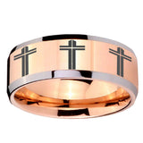 10mm Multiple Christian Cross Beveled Rose Gold Tungsten Men's Wedding Band