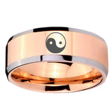 10mm Yin Yang Beveled Edges Rose Gold Tungsten Carbide Mens Promise Ring