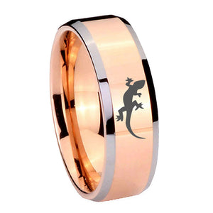 10mm Lizard Beveled Edges Rose Gold Tungsten Carbide Mens Ring