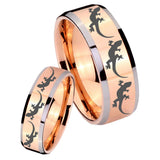 His Hers Multiple Lizard Beveled Edges Rose Gold Tungsten Mens Promise Ring Set