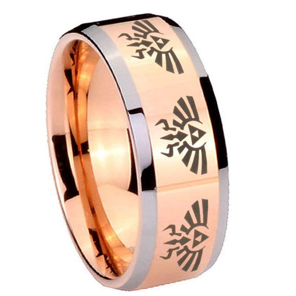 10mm Multiple Zelda Skyward Sword Beveled Rose Gold Tungsten Men's Wedding Ring