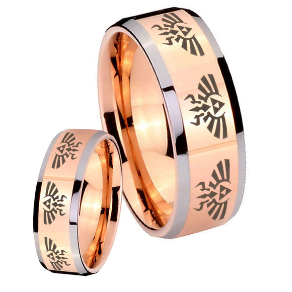 His Hers Multiple Zelda Skyward Sword Beveled Rose Gold Tungsten Mens Band Set