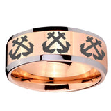 10mm Multiple Anchor Beveled Edges Rose Gold Tungsten Mens Ring Personalized