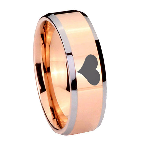10mm Heart Beveled Edges Rose Gold Tungsten Carbide Wedding Band Mens