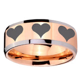 10mm Multiple Heart Beveled Edges Rose Gold Tungsten Carbide Wedding Band Ring
