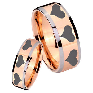 His Hers Multiple Heart Beveled Edges Rose Gold Tungsten Promise Ring Set