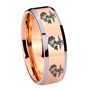 10mm Multiple Marine Beveled Edges Rose Gold Tungsten Carbide Mens Wedding Band