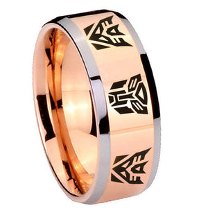 10mm Transformers Autobot Decepticon Beveled Edges Rose Gold Tungsten Men's Bands Ring