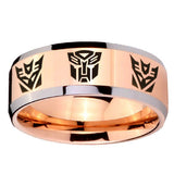 10mm Transformers Autobot Decepticon Beveled Edges Rose Gold Tungsten Men's Bands Ring