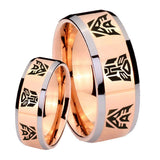 His Hers Transformers Autobot Decepticon Beveled Rose Gold Tungsten Mens Ring Set