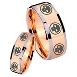 His Hers Multiple Skull Beveled Edges Rose Gold Tungsten Mens Ring Set