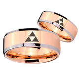 His Hers Zelda Triforce Beveled Edges Rose Gold Tungsten Men's Wedding Band Set