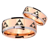 His Hers Multiple Zelda Triforce Beveled Rose Gold Tungsten Mens Ring Set