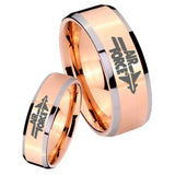 His Hers Rose Gold Beveled Air Force 2 Tone Tungsten Wedding Rings Set