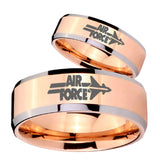 His Hers Rose Gold Beveled Air Force 2 Tone Tungsten Wedding Rings Set