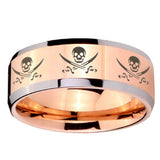 10mm Multiple Skull Pirate Beveled Edges Rose Gold Tungsten Rings for Men