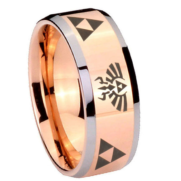 10mm Legend of Zelda Beveled Edges Rose Gold Tungsten Carbide Wedding Band Mens