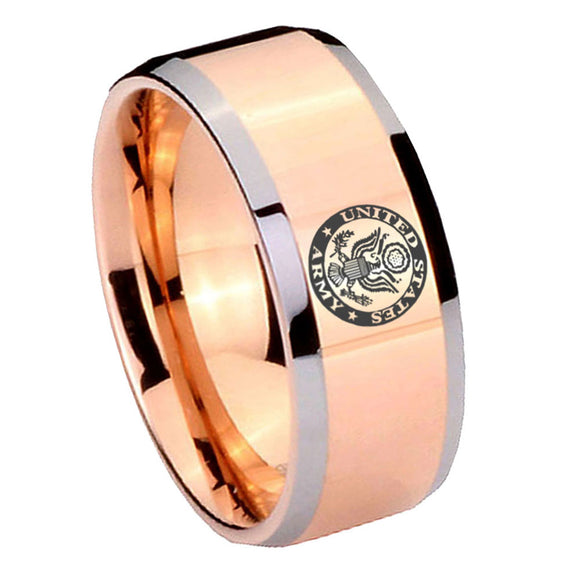 10mm U.S. Army Beveled Edges Rose Gold Tungsten Wedding Bands Ring