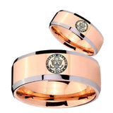 His Hers U.S. Army Beveled Edges Rose Gold Tungsten Rings for Men Set