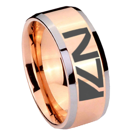 10mm N7 Design Beveled Edges Rose Gold Tungsten Wedding Bands Ring