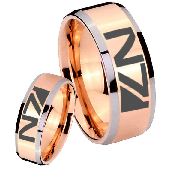 His Hers N7 Design Beveled Edges Rose Gold Tungsten Rings for Men Set
