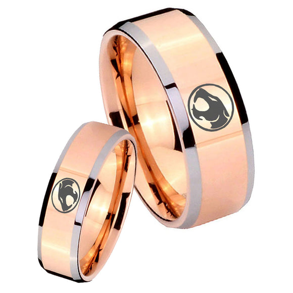 His Hers Thundercat Beveled Edges Rose Gold Tungsten Personalized Ring Set