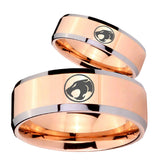 His Hers Thundercat Beveled Edges Rose Gold Tungsten Personalized Ring Set