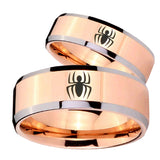 His Hers Spiderman Beveled Edges Rose Gold Tungsten Custom Ring for Men Set