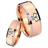 His and Hers Monarch Beveled Edges Rose Gold Tungsten Promise Ring Set