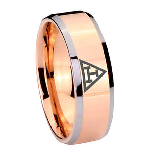 10mm Masonic Triple Beveled Edges Rose Gold Tungsten Carbide Wedding Bands Ring