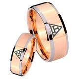 His Hers Masonic Triple Beveled Edges Rose Gold Tungsten Rings for Men Set