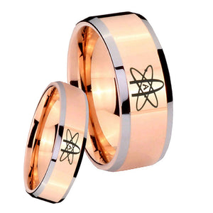 His Hers American Atheist Beveled Edges Rose Gold Tungsten Engagement Ring Set