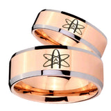 His Hers American Atheist Beveled Edges Rose Gold Tungsten Engagement Ring Set