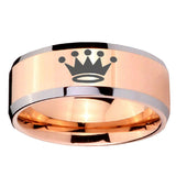 10mm Crown Beveled Edges Rose Gold Tungsten Carbide Anniversary Ring