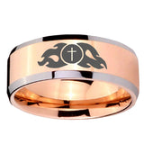 10mm Flamed Cross Beveled Edges Rose Gold Tungsten Carbide Custom Ring for Men