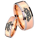 His Hers Flamed Cross Beveled Edges Rose Gold Tungsten Anniversary Ring Set