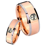 His and Hers GI Joe Eagle Beveled Edges Rose Gold Tungsten Bands Ring Set