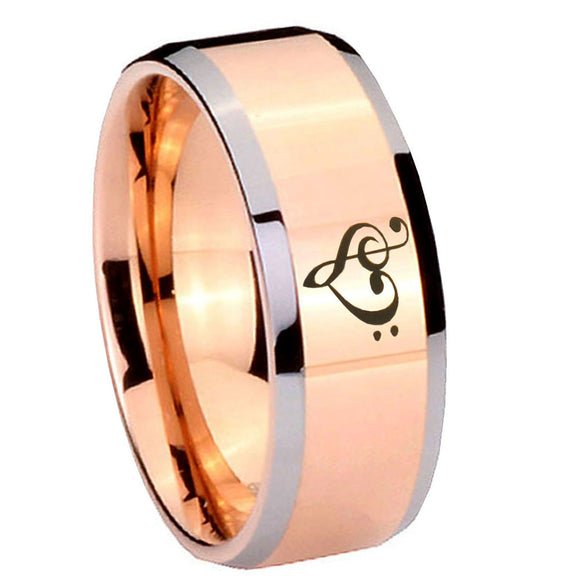 10mm Music & Heart Beveled Edges Rose Gold Tungsten Carbide Mens Bands Ring