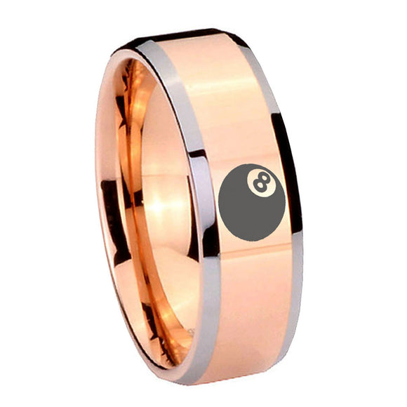 10mm 8 Ball Beveled Edges Rose Gold Tungsten Carbide Men's Bands Ring