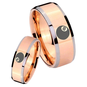 His Hers 8 Ball Beveled Edges Rose Gold Tungsten Mens Anniversary Ring Set