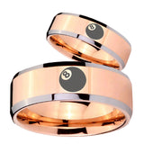 His Hers 8 Ball Beveled Edges Rose Gold Tungsten Mens Anniversary Ring Set