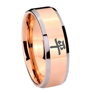 10mm Kanji Peace Beveled Edges Rose Gold Tungsten Carbide Men's Engagement Ring