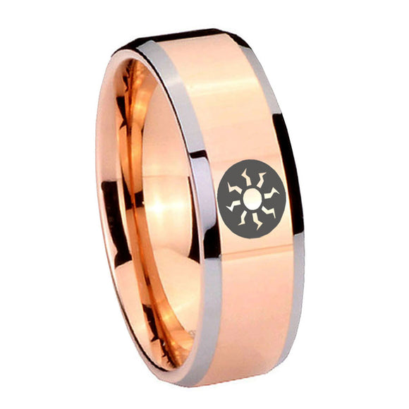 10mm Magic The Gathering Beveled Edges Rose Gold Tungsten Carbide Mens Ring