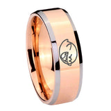 10mm Mario Boo Ghost Beveled Edges Rose Gold Tungsten Mens Ring Engraved