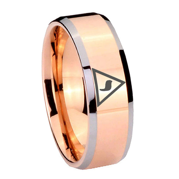 10mm Masonic Yod Beveled Edges Rose Gold Tungsten Carbide Mens Wedding Band