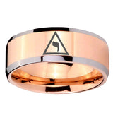 10mm Masonic Yod Beveled Edges Rose Gold Tungsten Carbide Mens Wedding Band