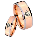 His and Hers Naga Beveled Edges Rose Gold Tungsten Mens Wedding Ring Set