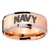 10mm Navy Beveled Edges Rose Gold Tungsten Carbide Rings for Men