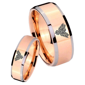 His Hers Phoenix Beveled Edges Rose Gold Tungsten Personalized Ring Set